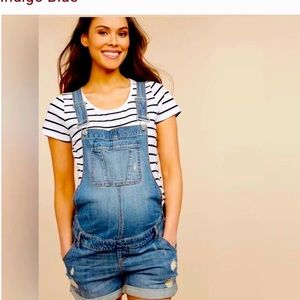 Indigo Blue Side Panel Destructed Maternity Shortalls, size M